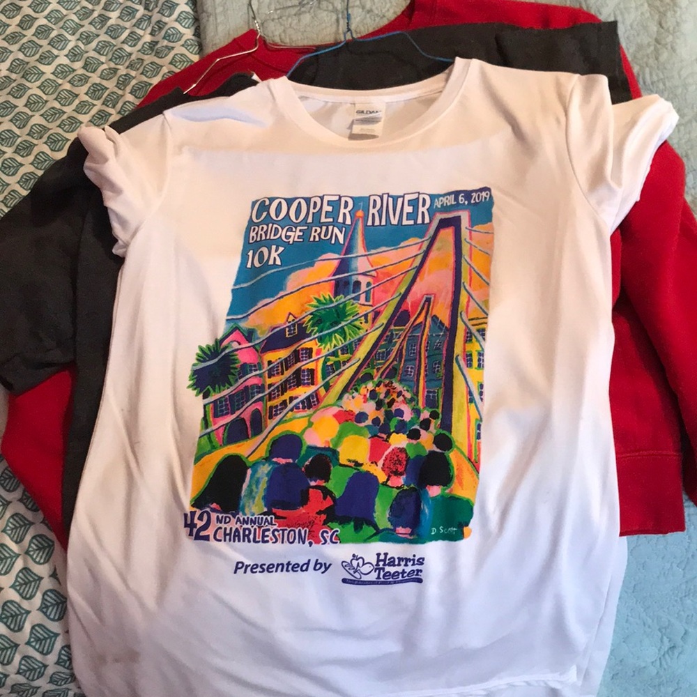 White cooper river bridge run tshirt